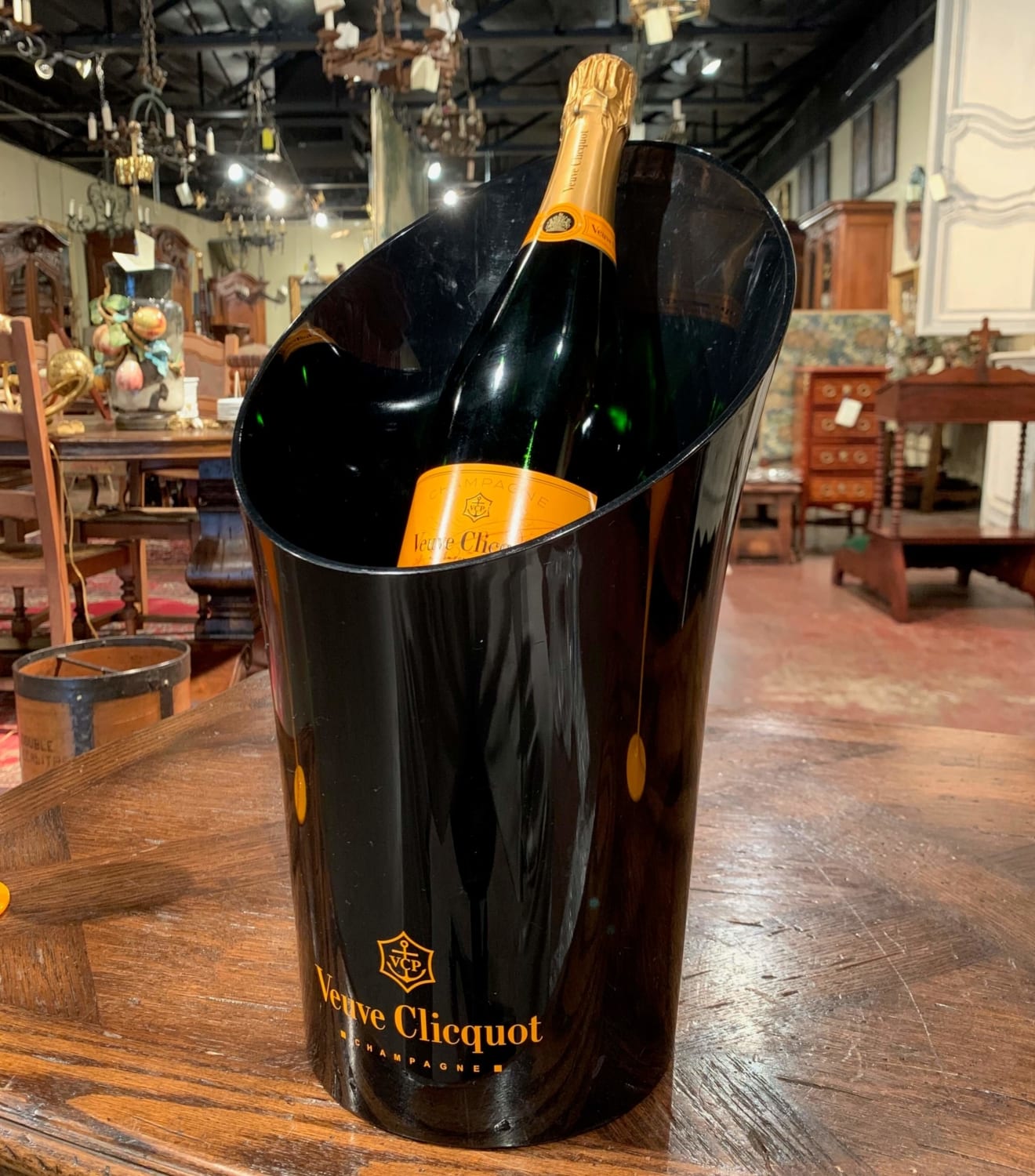 French Acrylic Veuve Clicquot Double Magnum Champagne Cooler with Glasses