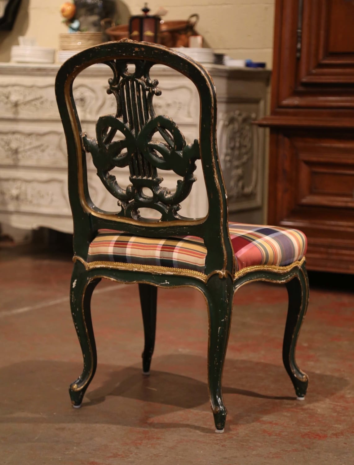 19th Century French Louis XV Carved Painted and Gilt Occasional or Vanity  Chair - Country French Interiors