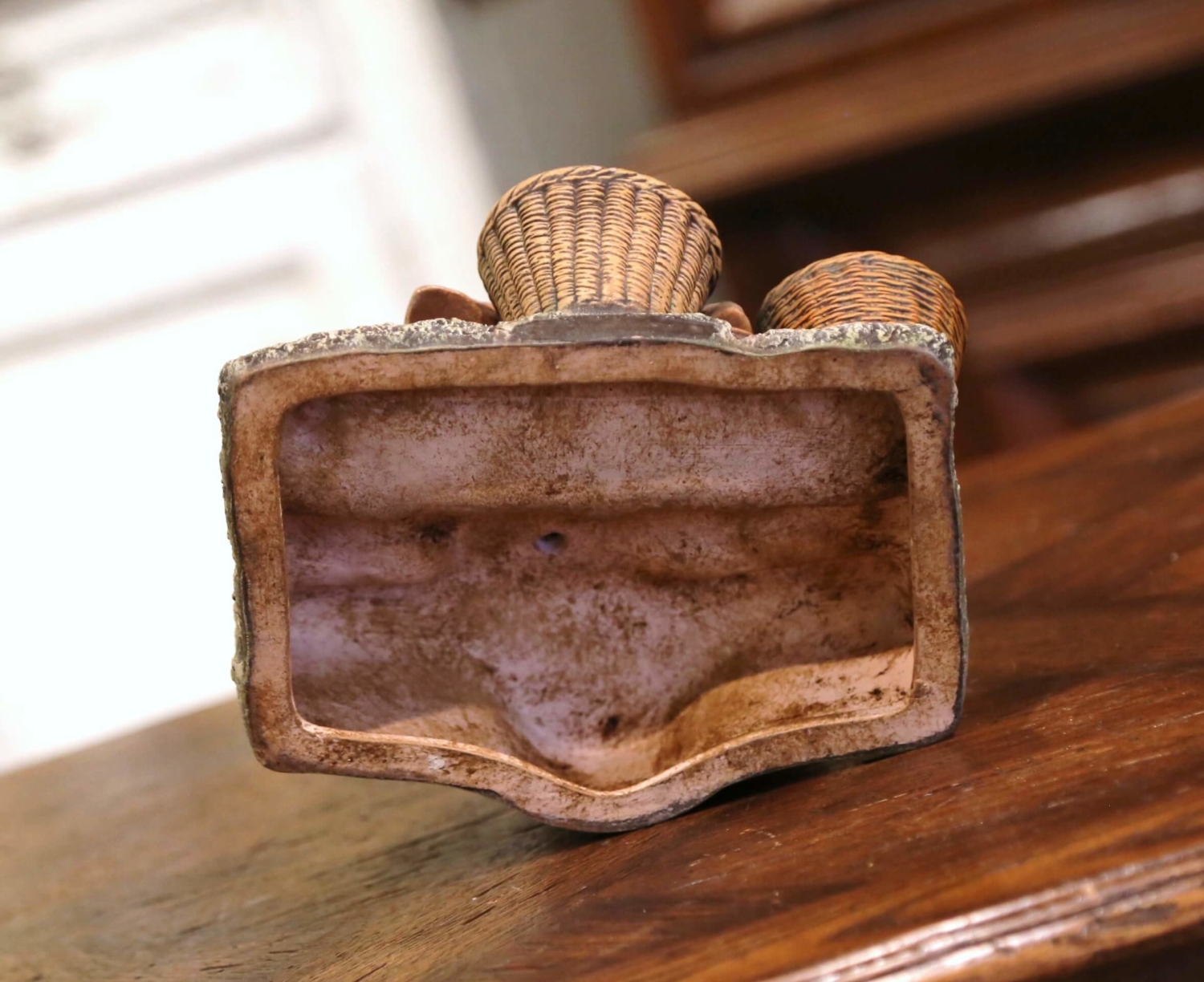 antique natural wood carver spice box