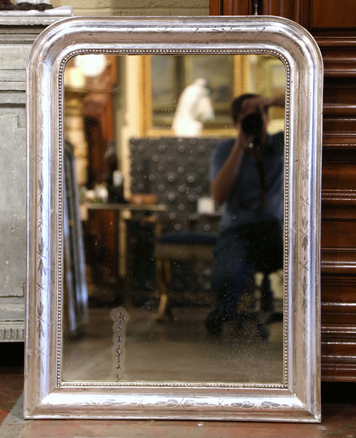 Silver Gilt French 19th Century Louis Philippe Mirror With Geometric Design