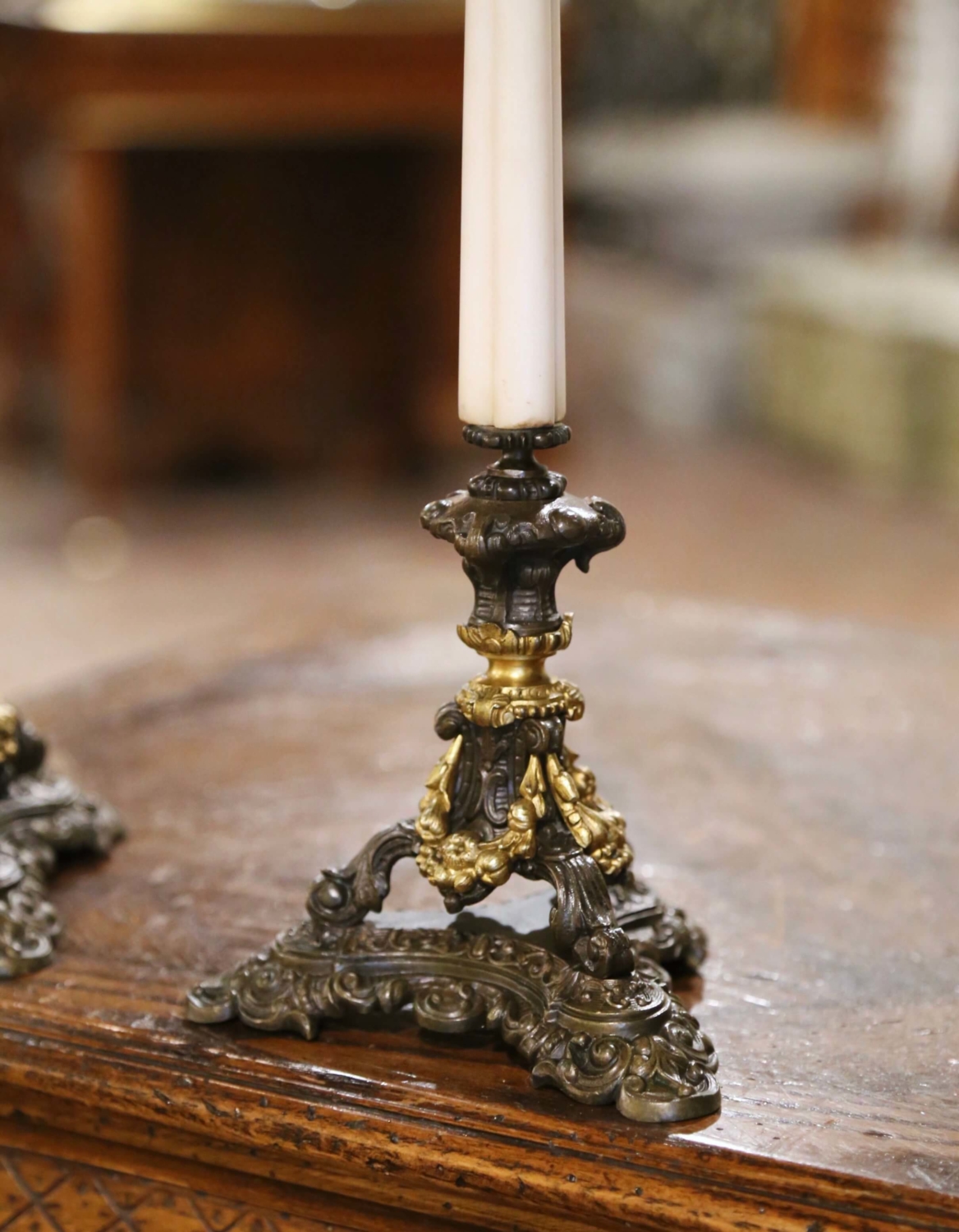 Pair of 19th Century French Napoleon III Bronze and Marble Candlesticks -  Country French Interiors