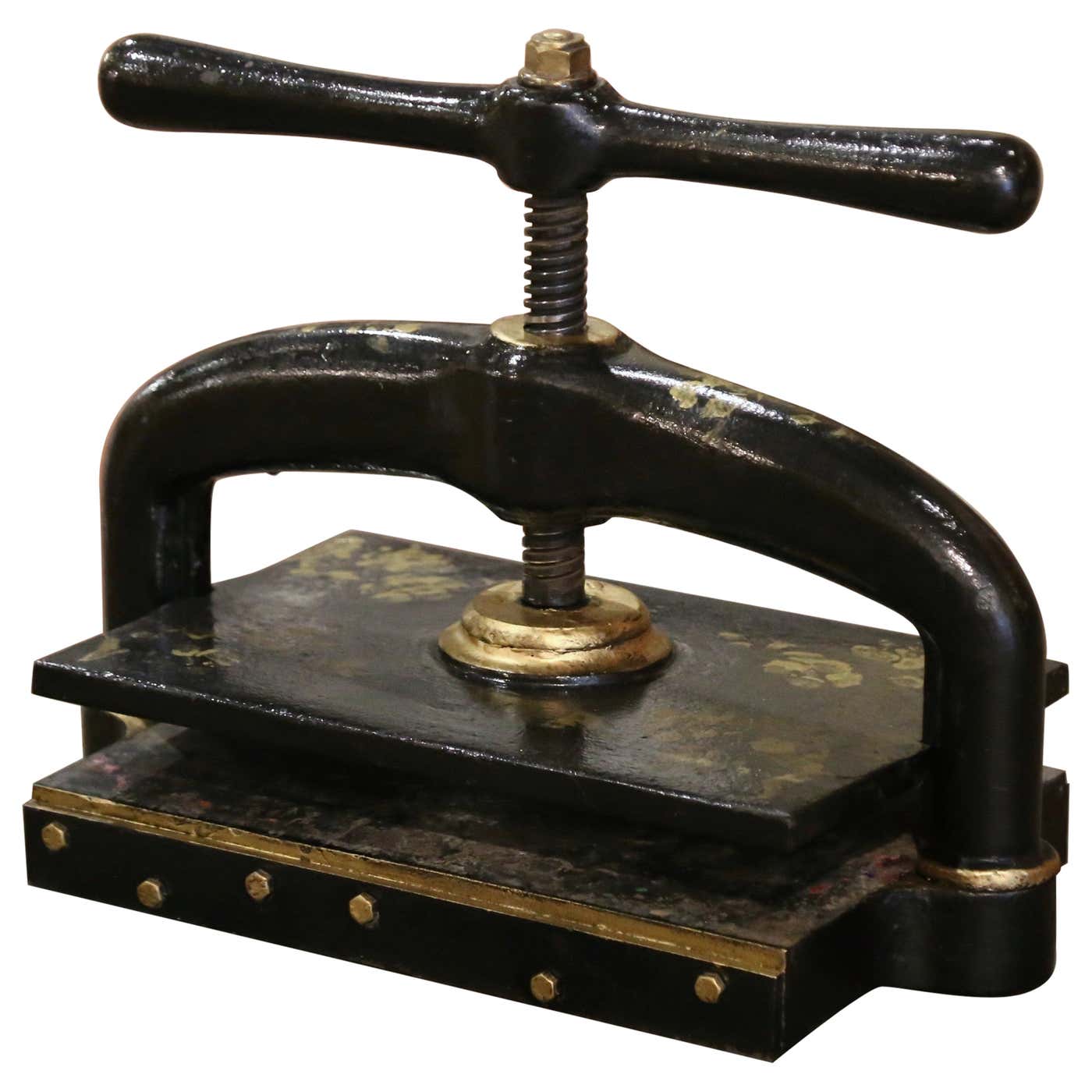 19th Century, French, Wrought Iron and Gilt Painted Book Binding Press